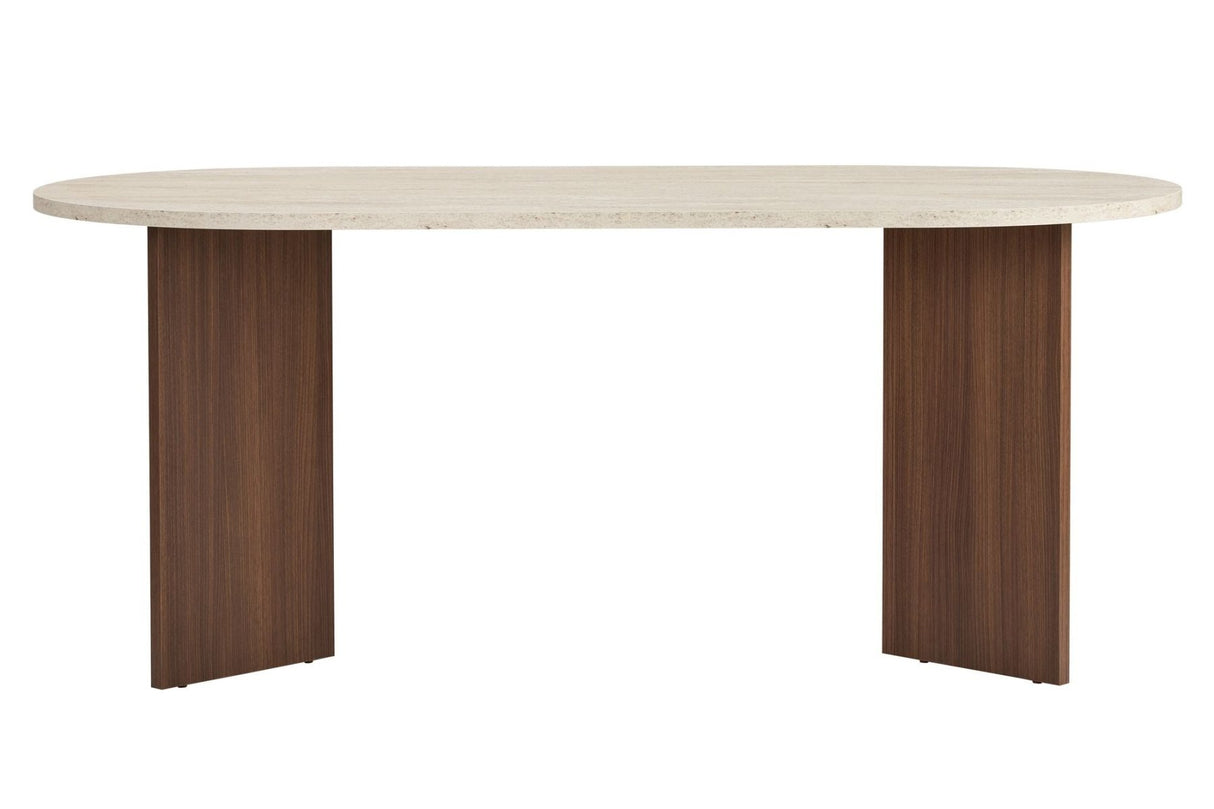 Eettafels - Ovale eettafel travertin blad - walnoot melamine - 180x89,5x75 cm - Sota - Dimehouse