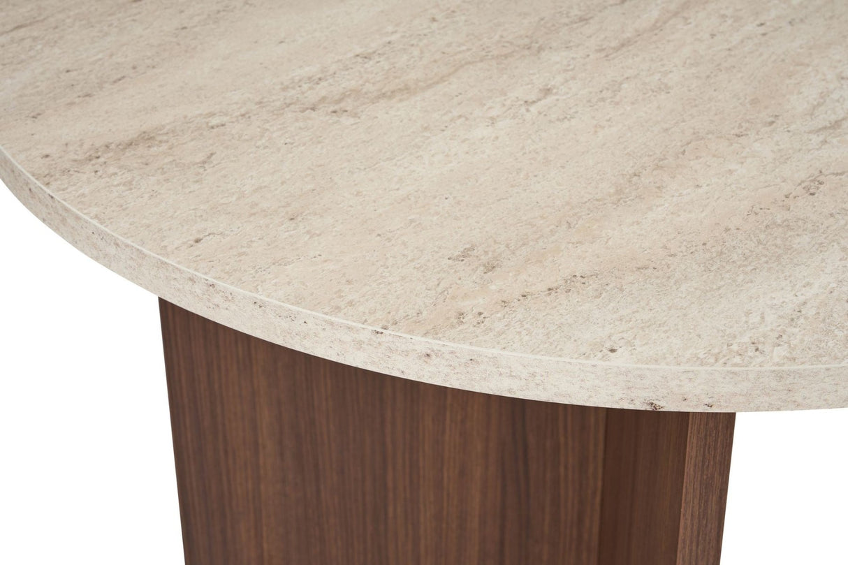 Eettafels - Ovale eettafel travertin blad - walnoot melamine - 180x89,5x75 cm - Sota - Dimehouse