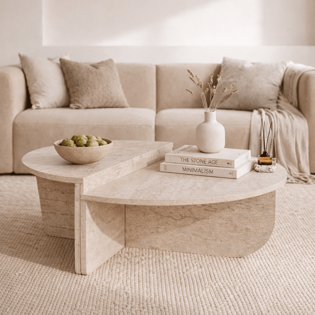 Runder Couchtisch Travertin Melamin Orin 85 cm