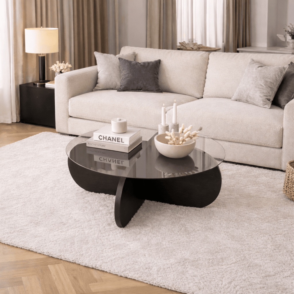 Couchtisch Aris Rund 75 cm Getöntes Glas - Schwarzes Gestell 