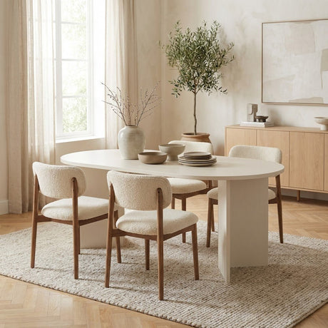 Eettafels - Ovale eettafel Wit melamine - Japandi - 180x89,5x75 cm - Sota - Dimehouse