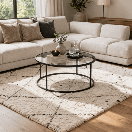 Couchtisch Glas Rund 80 cm Barlin - Schwarzes Gestell 