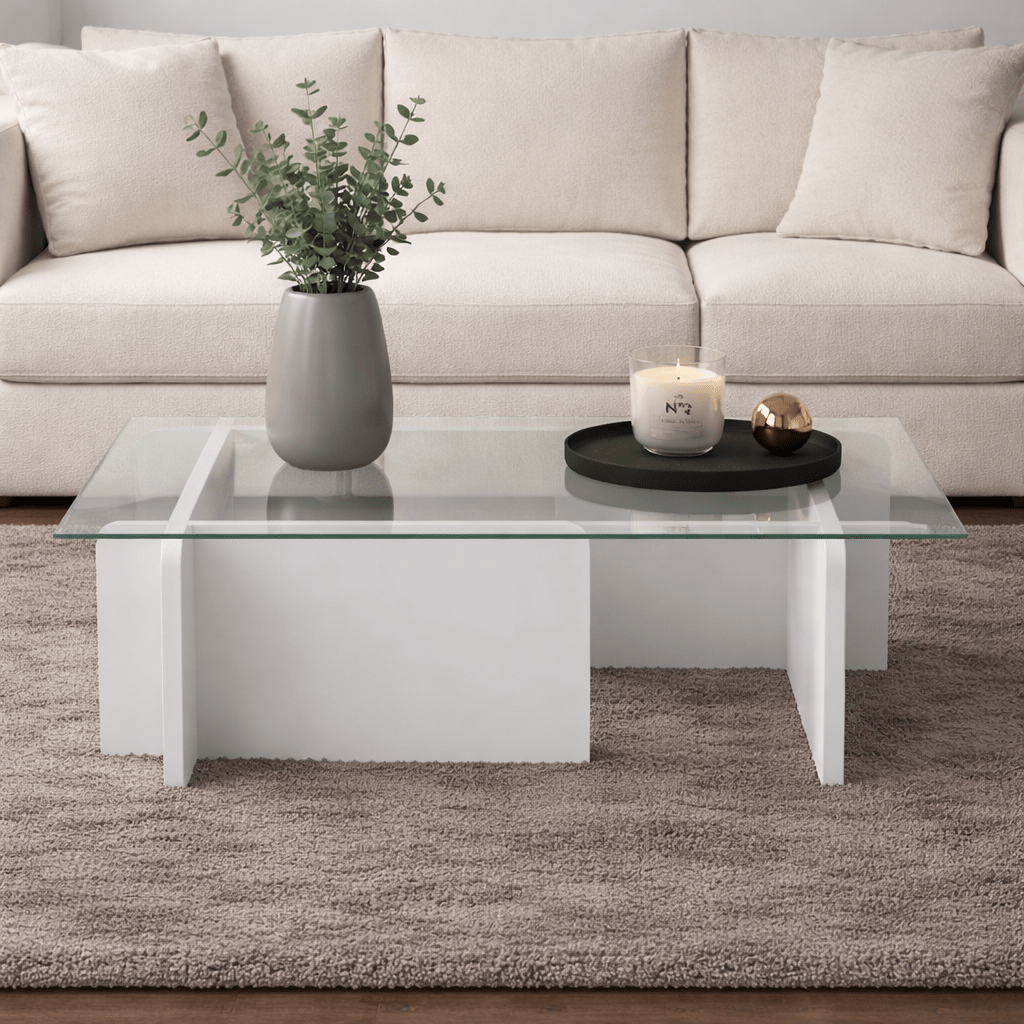 Salontafels - Salontafel Grijs Melamine Glas Opal 105x65x30 cm - Dimehouse