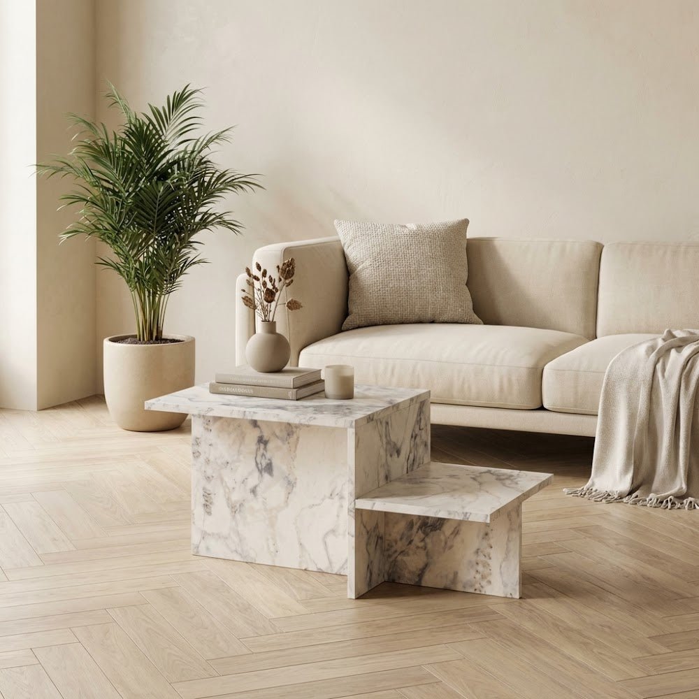 Salontafels - Salontafel Marmer Melamine - 80 x 40 cm - Eterna - Dimehouse