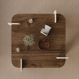 Salontafels - Japandi salontafel walnoot met travertin - melamine - 90 x 90 cm - Alfro - Dimehouse