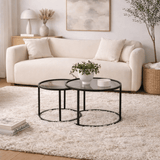 Couchtische - Couchtisch 2er-Set, rundes Glas - schwarzer Rahmen - 42 und 60 cm - Barlin - Dimehouse