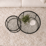 Couchtische - Couchtisch 2er-Set, rundes Glas - schwarzer Rahmen - 42 und 60 cm - Barlin - Dimehouse