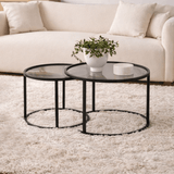 Couchtische - Couchtisch 2er-Set, rundes Glas - schwarzer Rahmen - 42 und 60 cm - Barlin - Dimehouse