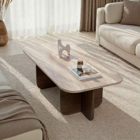 Couchtisch aus Walnuss-Melamin – Japandi – 120 x 60 cm – Akira