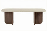 Salontafels - Salontafel walnoot melamine met travertin top - Japandi - 120x60 cm - Akira - Dimehouse