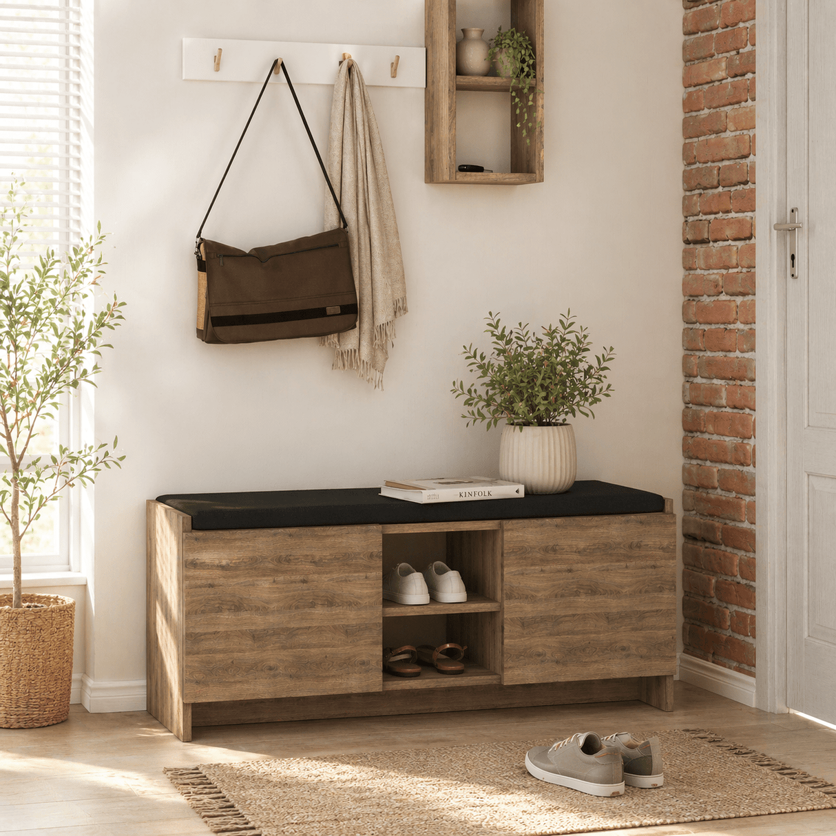 Schuhschrank, dunkle Eiche, Melamin – sechs Fächer – 110 x 43 x 37 cm – Zulla
