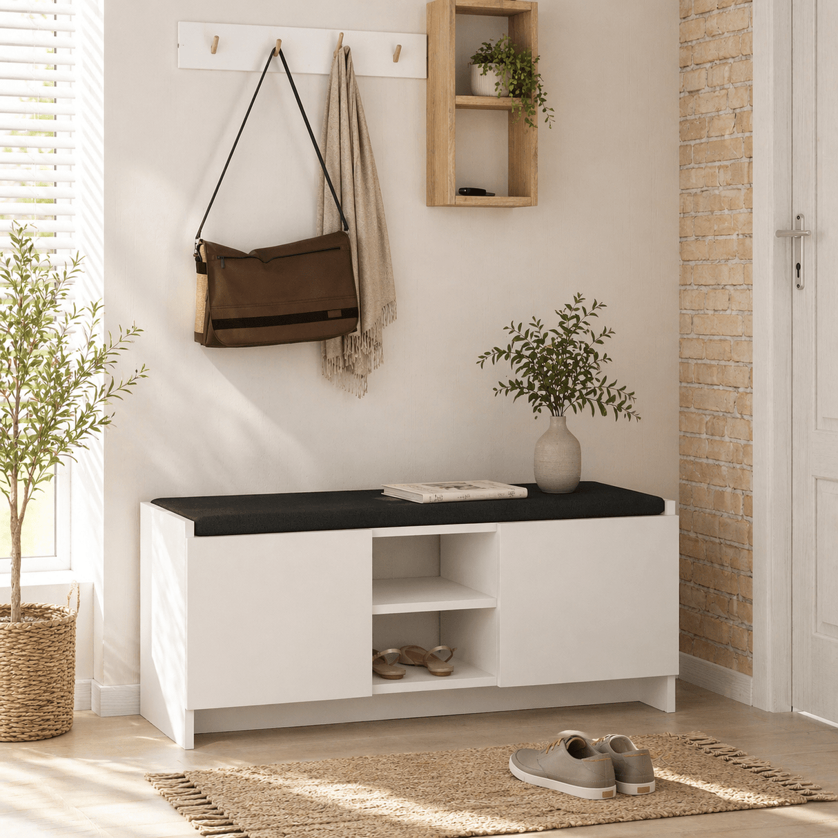 Schuhschrank aus weißem Melamin – sechs Fächer – 110 x 43 x 37 cm – Zulla