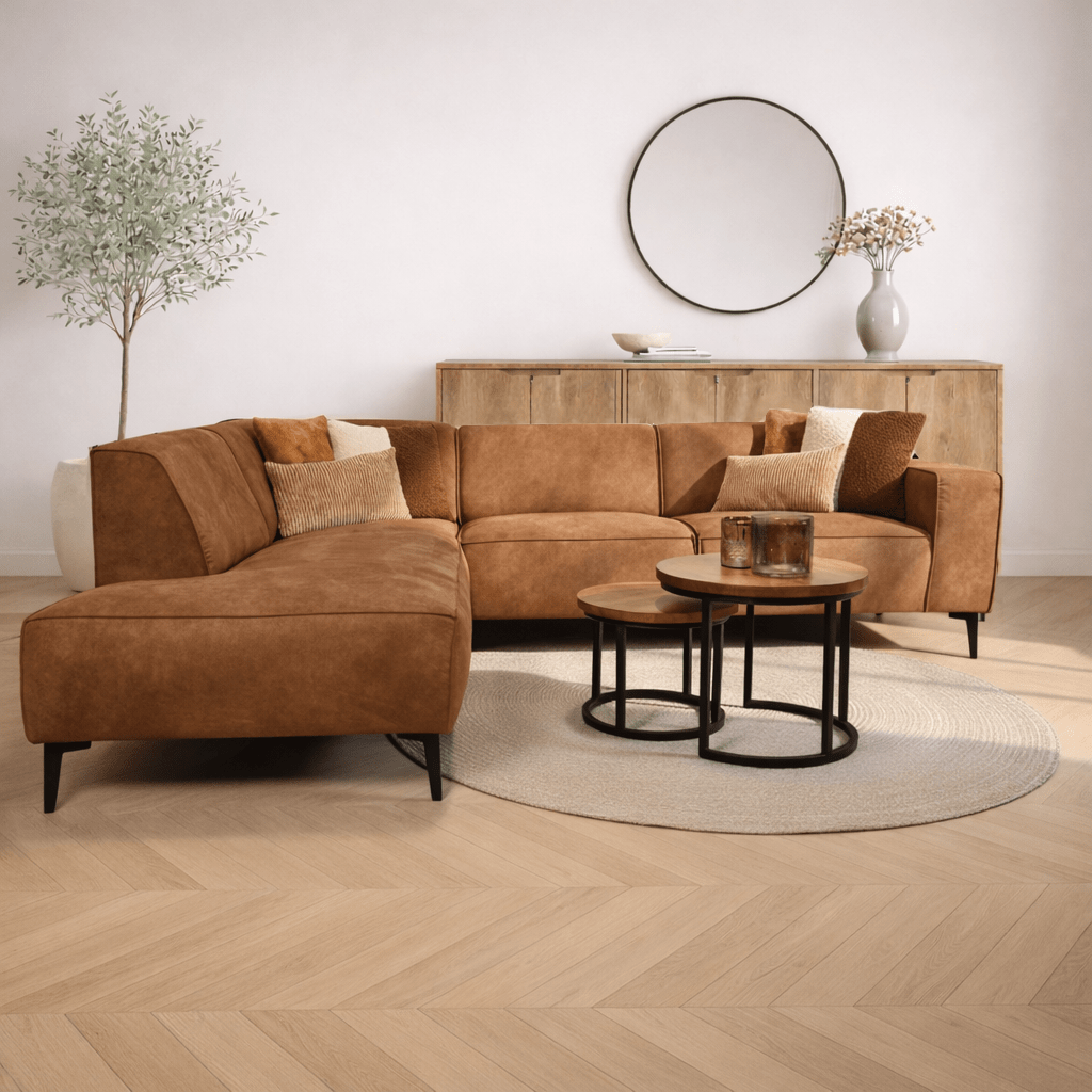 Industrielles Ecksofa aus cognacfarbenem Öko-Leder Brisbane – links