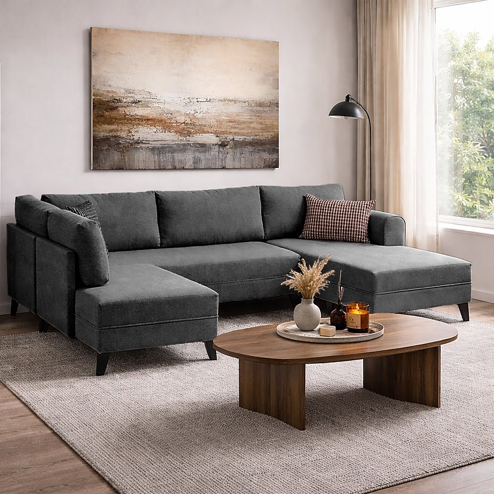 Schlafsofa anthrazitfarbener Stoff – U-Sofa – XXL 300 × 202 × 152 cm – Belen