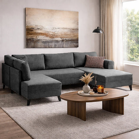 Banken - Slaapbank Antraciet stof - U - bank - XXL 300x202x152cm - Belen - Dimehouse