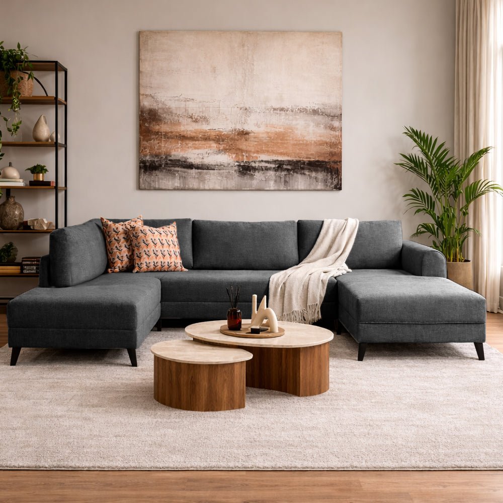 Schlafsofa anthrazitfarbener Stoff – U-Sofa – XXL 300 × 202 × 152 cm – Belen