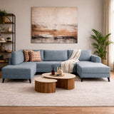 Schlafsofa blauer Stoff – U-Sofa – XXL 300 × 202 × 152 cm – Belen