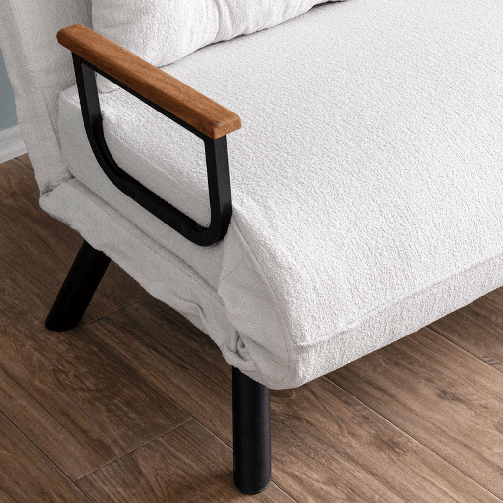 Schlafsofa Elfenbeinfarbener Bouclé-Zweisitzer – Sando