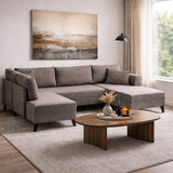 Schlafsofa taupefarbener Stoff – U-Sofa – XXL 300 × 202 × 152 cm – Belen