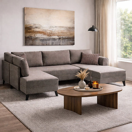 Banken - Slaapbank Taupe stof - U - bank - XXL 300x202x152cm - Belen - Dimehouse