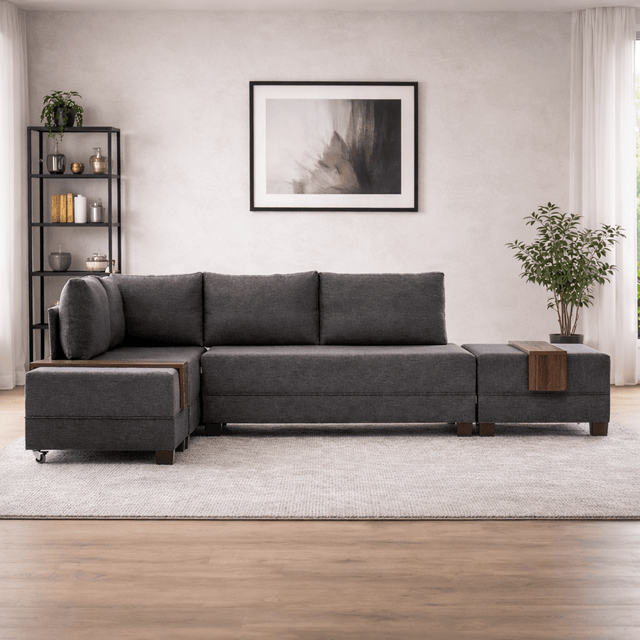 Banken - Slaapbank antraciet stof - XXL 280 x 210 - Links - Fly - Dimehouse