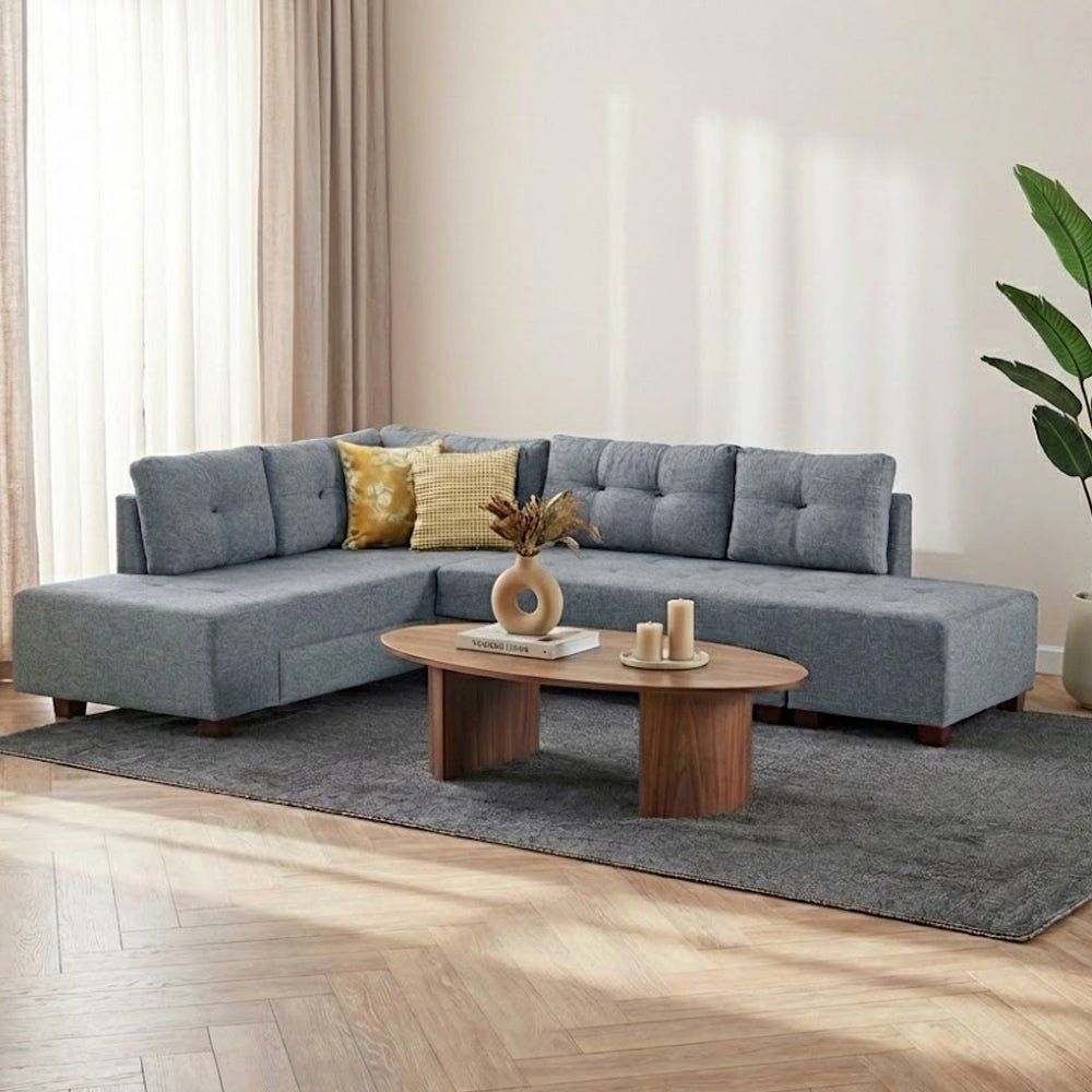 Banken - Slaapbank lichtblauw stof - XL 280x206 cm - met wielen - Links - Manama - Dimehouse