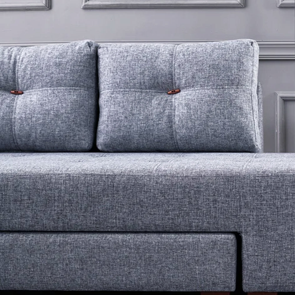 Banken - Slaapbank lichtblauw stof - XL 280x206 cm - met wielen - Rechts - Manama - Dimehouse