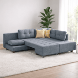 Banken - Slaapbank lichtblauw stof - XL 280x206 cm - met wielen - Rechts - Manama - Dimehouse