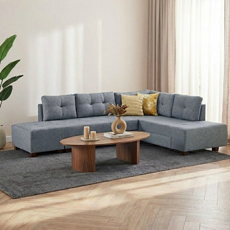 Banken - Slaapbank lichtblauw stof - XL 280x206 cm - met wielen - Rechts - Manama - Dimehouse