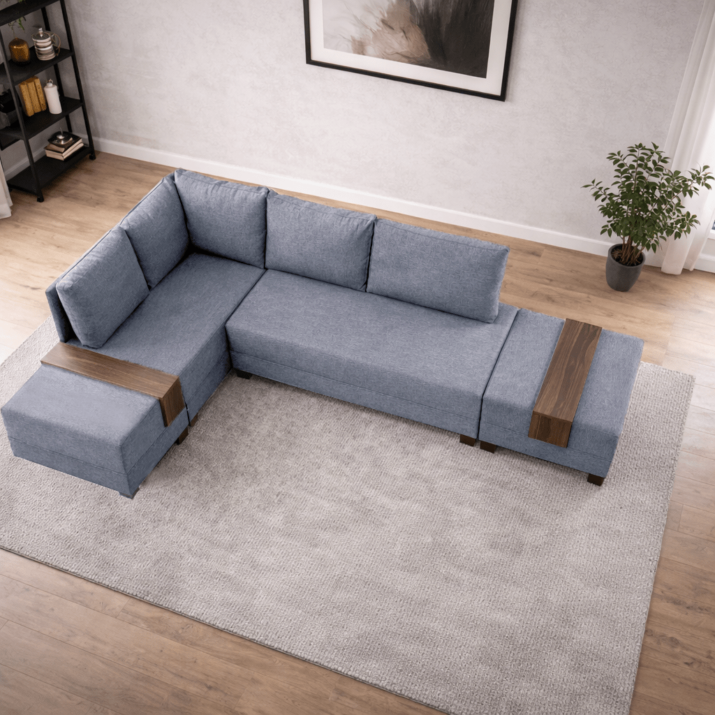 Banken - Slaapbank blauw stof - XXL 280 x 210 - Links - Fly - Dimehouse
