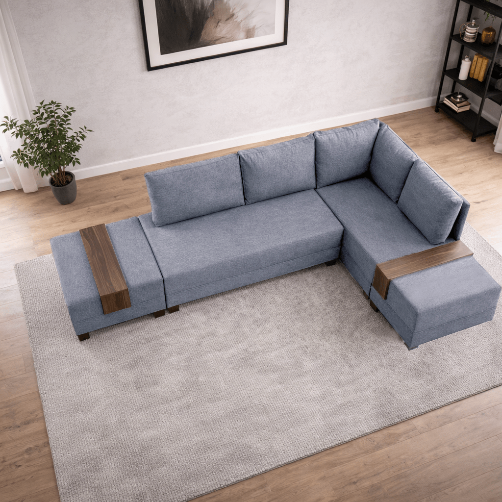Banken - Slaapbank blauw stof - XXL 280 x 210 - Rechts - Fly - Dimehouse