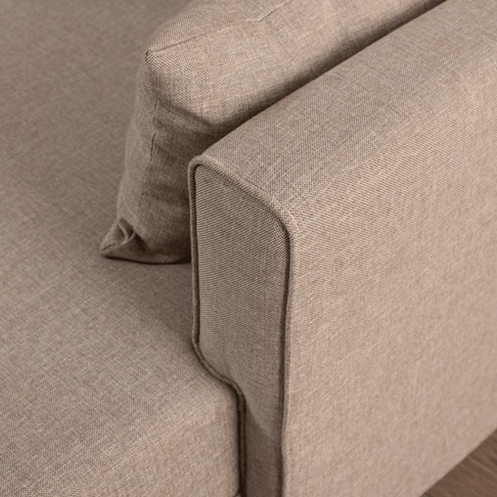 Schlafsofa aus champagnerfarbenem Stoff - 2-Sitzer - inklusive Hocker - rechtsseitig - Bella