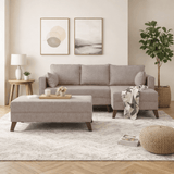 Schlafsofa aus champagnerfarbenem Stoff - 2-Sitzer - inklusive Hocker - rechtsseitig - Bella