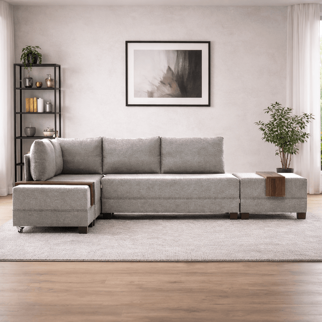 Banken - Slaapbank champagne stof - XXL 280 x 210 - Links - Fly - Dimehouse