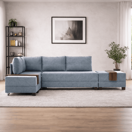 Banken - Slaapbank blauw stof - XXL 280 x 210 - Links - Fly - Dimehouse