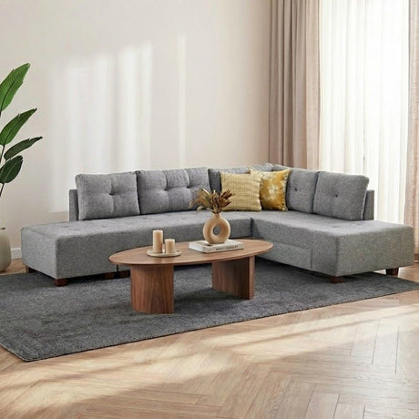 Banken - Slaapbank grijs stof - XL 280x206 cm - met wielen - Rechts - Manama - Dimehouse