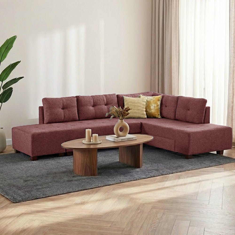 Banken - Slaapbank rood stof - XL 280x206 cm - met wielen - Rechts - Manama - Dimehouse