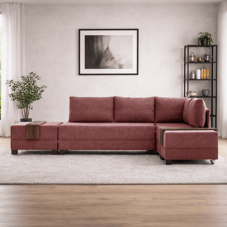 Banken - Slaapbank rood stof - XXL 280 x 210 - Rechts - Fly - Dimehouse