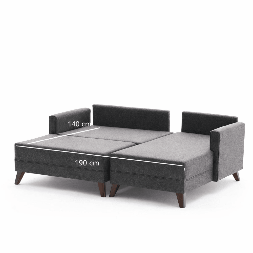 Schlafsofa aus grauem Stoff - 2-Sitzer - inklusive Hocker - rechtsseitig - Bella