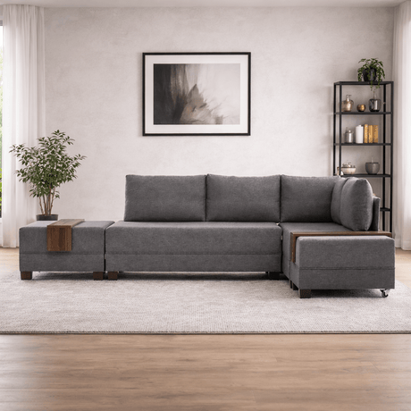 Banken - Slaapbank taupe stof - XXL 280 x 210 - Rechts - Fly - Dimehouse