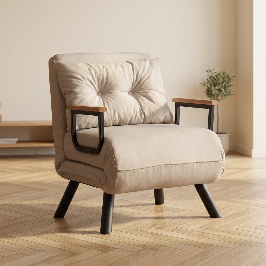 Slaapfauteuil Sando Stof Crème-Lichtgeel sfeerfoto in modern interieur