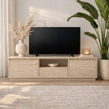 TV-Möbel Japandi Travertin Melamin – drei Schränke – 160 x 42 x 29,5 cm – Flare