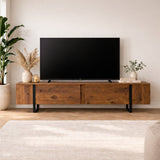 TV Meubels - TV Meubel Naturel Melamine Zwart Frame 180x50x29,5 cm - Blitz - Dimehouse
