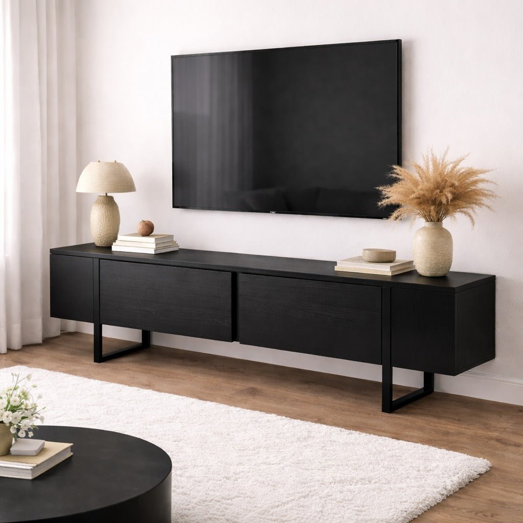 TV Meubels - TV Meubel Zwart Melamine zwart frame 180x50x29,5 cm - Blitz - Dimehouse