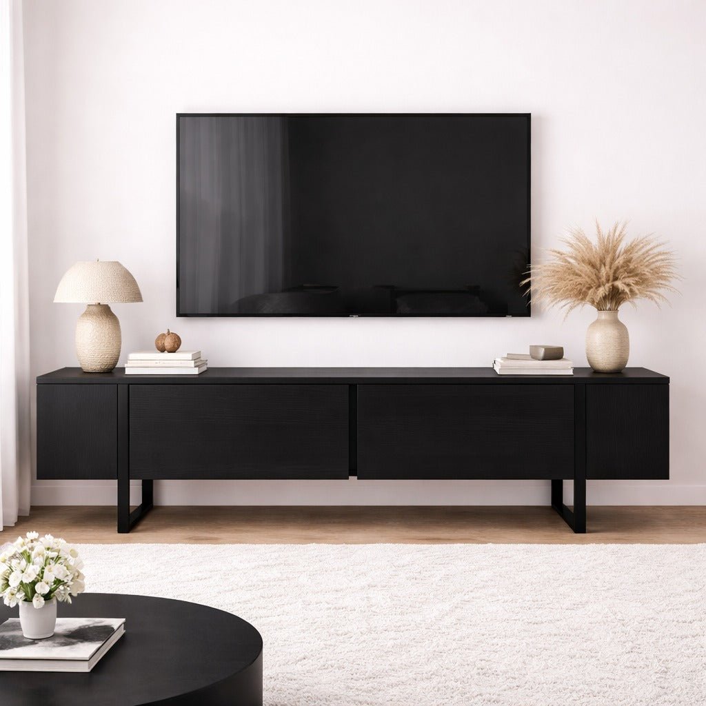 TV Meubels - TV Meubel Zwart Melamine zwart frame 180x50x29,5 cm - Blitz - Dimehouse