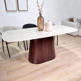 Komplettes Möbelset: Lea Esstisch Sintered Stone Marmorlook Travertin - Walnussrahmen + 4x Lisa Esszimmerstühle Bouclé Grau 
