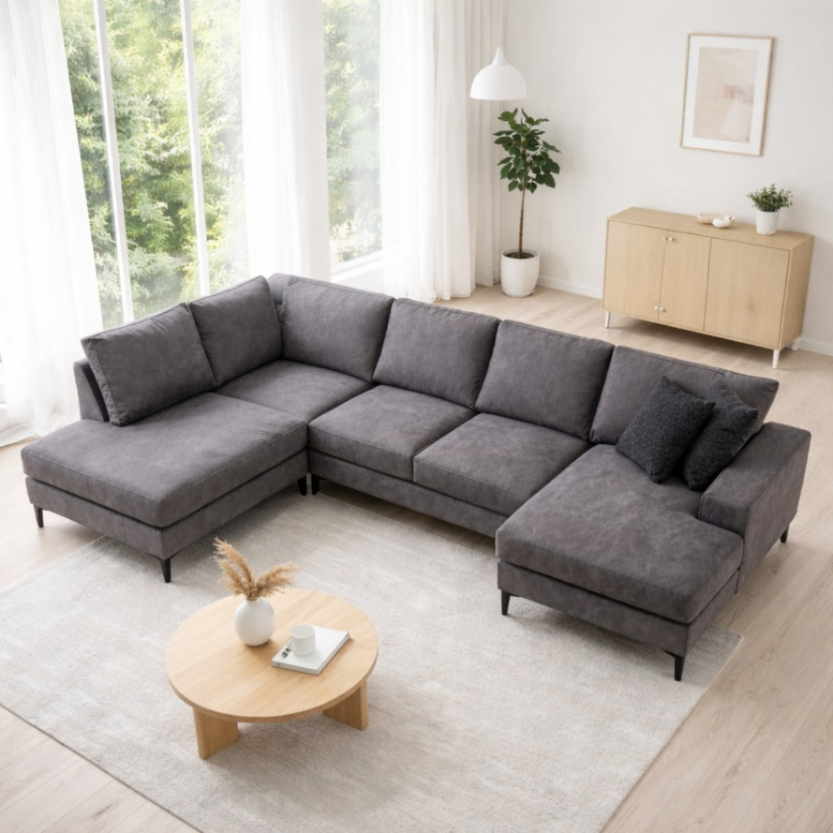 U-Bank Ecksofa Anthrazit Stoff 314x200 cm – Links – Porto