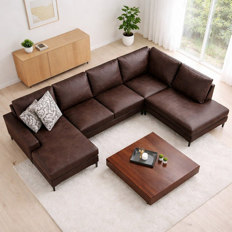 U-Bank Ecksofa Braun Stoff 314x200 cm – Rechts – Porto