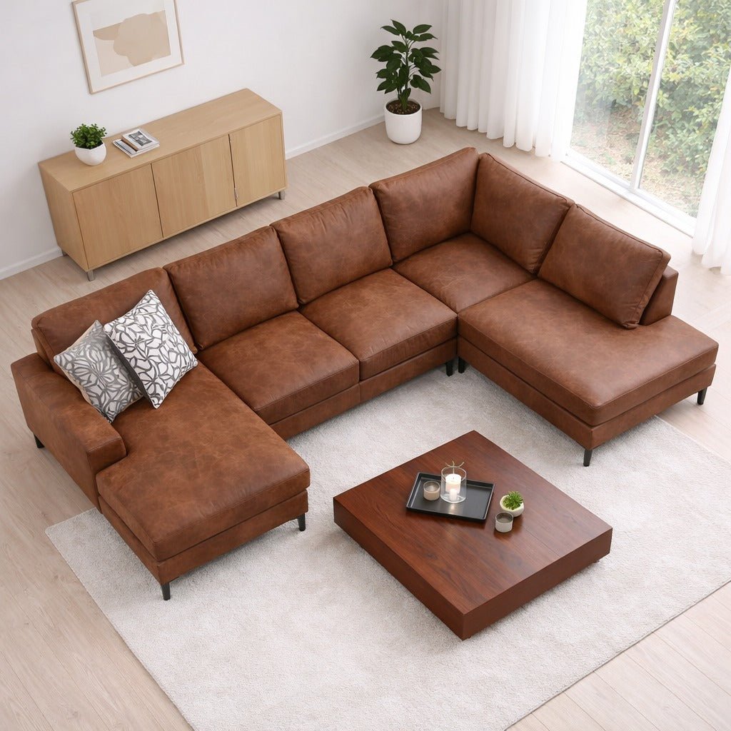 U-Bank Ecksofa Cognac Stoff 314x200 cm – Rechts – Porto