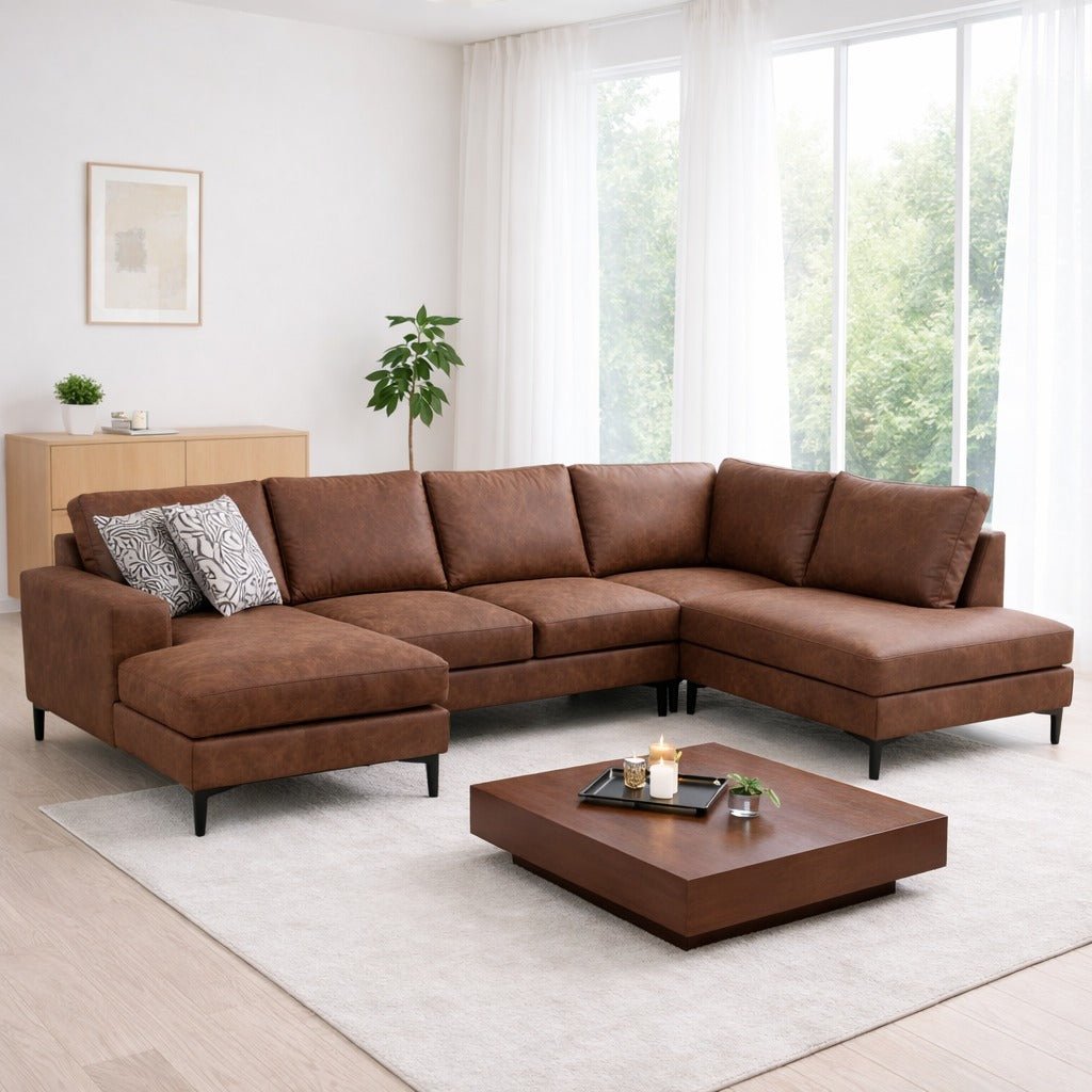 U-Bank Ecksofa Cognac Stoff 314x200 cm – Rechts – Porto